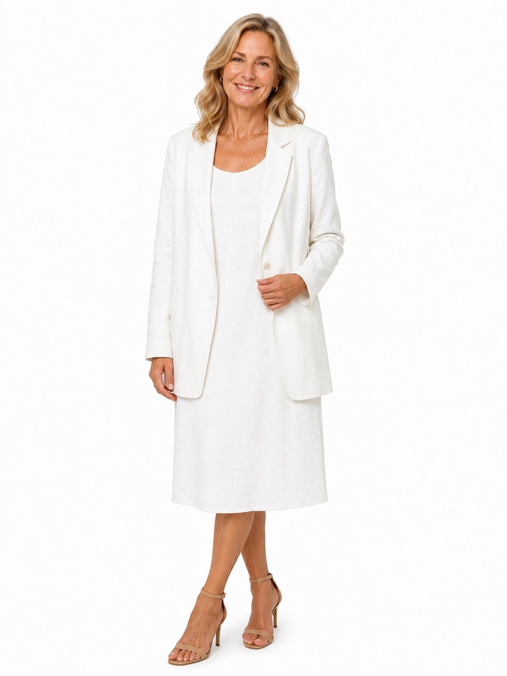 Theory White Linen Blend Dress and Matching Blazer Set Size XL Dress 12 Blazer